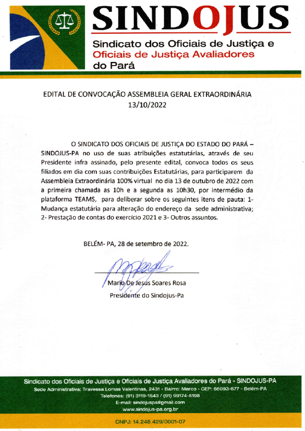 Edital de Convocação de Assembleia Geral Extraordinária 14.06.23